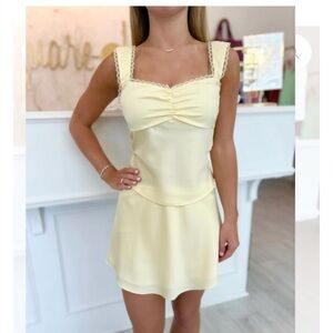 NIA The Brand New Y2K Babydoll Satin Top Skirt Skort Set Dress Butter Yellow